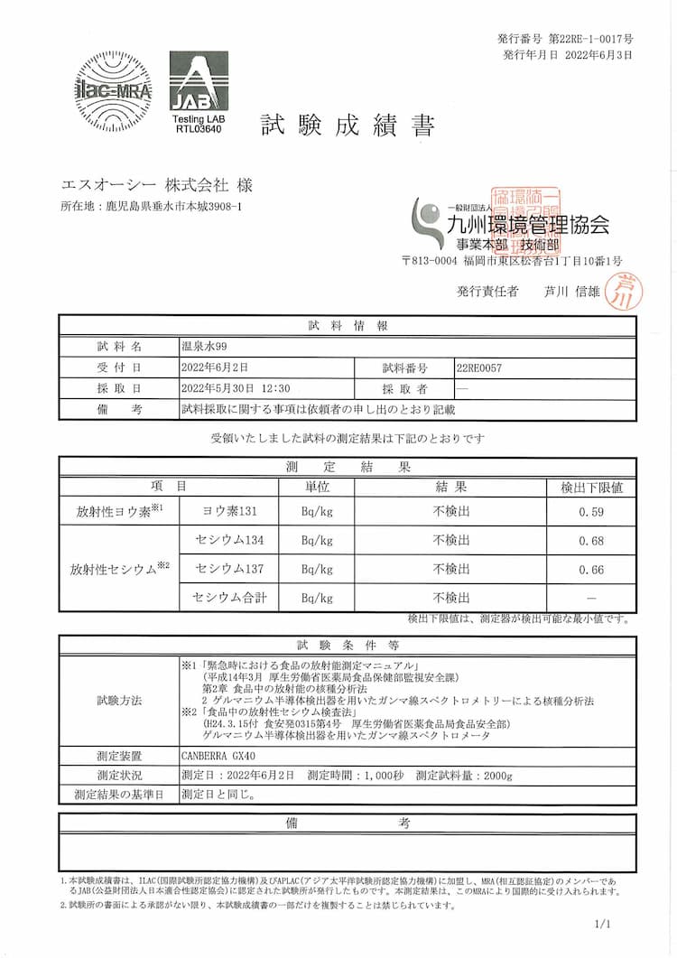 放射能検査成績書