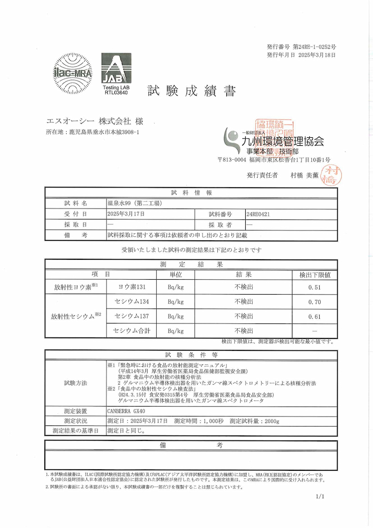 放射能検査成績書