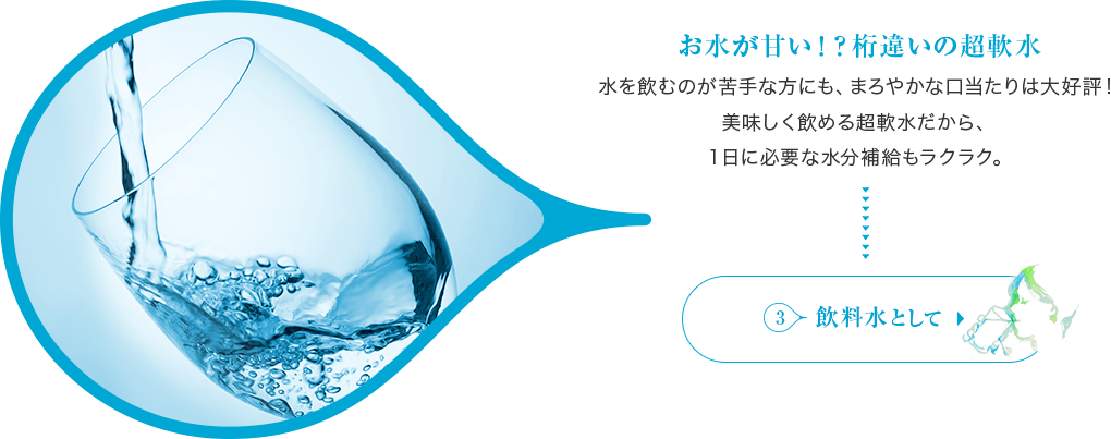 お水が甘い！？桁違いの超軟水③飲料水として